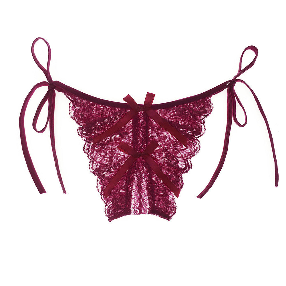 Floral Lace Thongs, Open Crotch Low Waist Intimates Panties, Women's Sexy Lingerie & Underwear