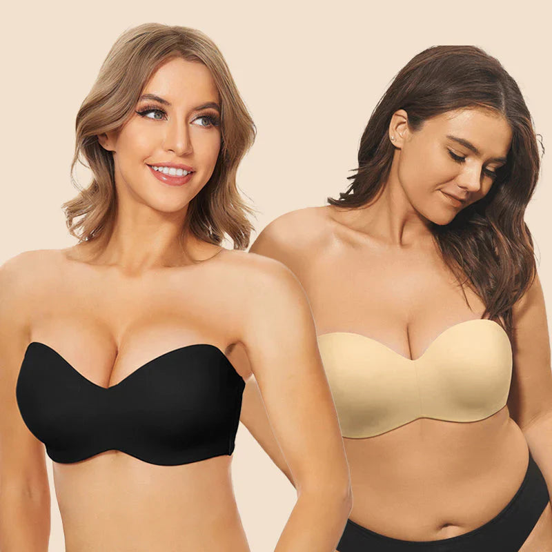 BlissShe® Full Support Non-Slip Convertible Bandeau Bra-Black+Nude