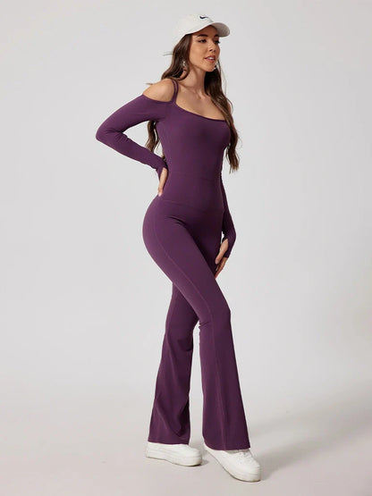 Strappy Long Sleeve Flared Jumpsuit