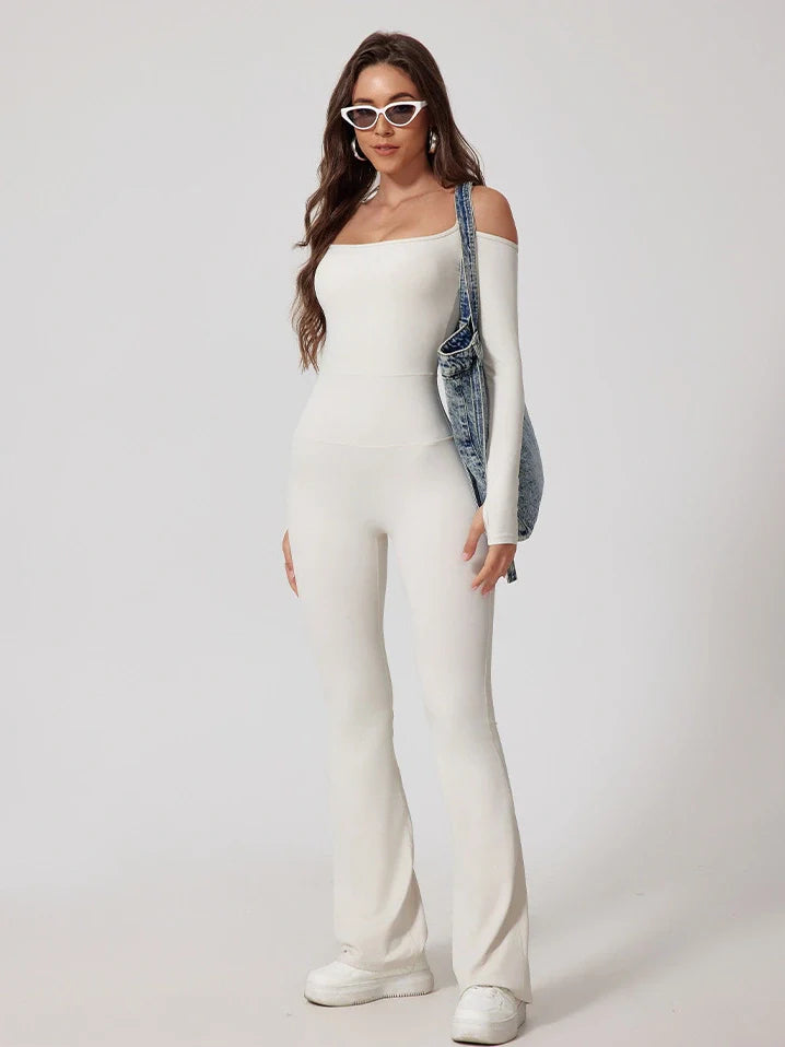 Strappy Long Sleeve Flared Jumpsuit