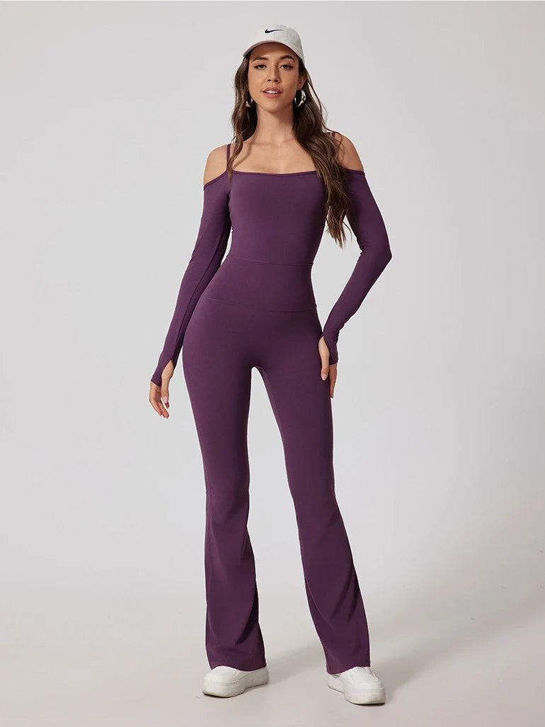 Strappy Long Sleeve Flared Jumpsuit