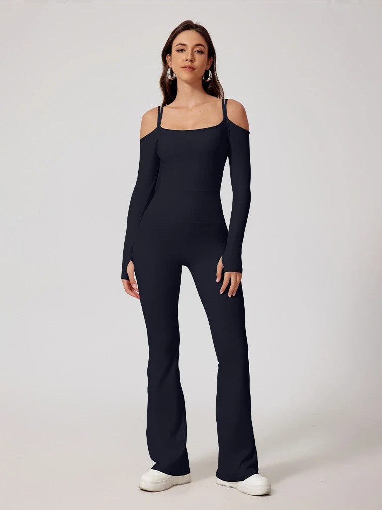 Strappy Long Sleeve Flared Jumpsuit