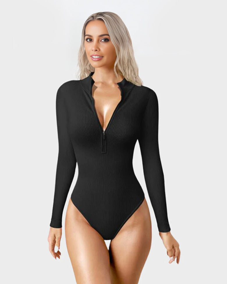 BlissShe® Snached Waist Front Zipper bodysuit