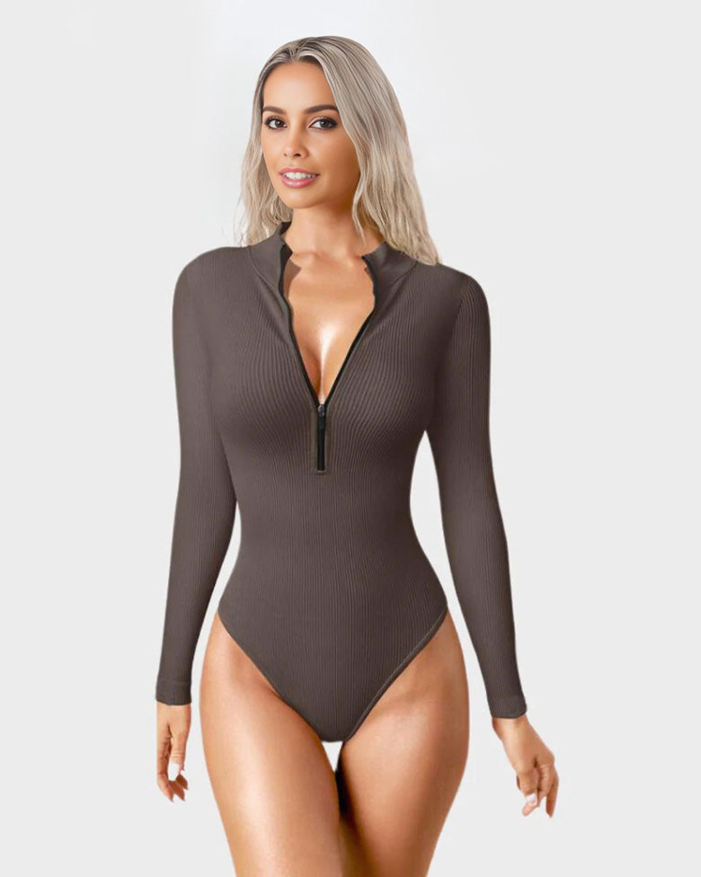 BlissShe® Snached Waist Front Zipper bodysuit