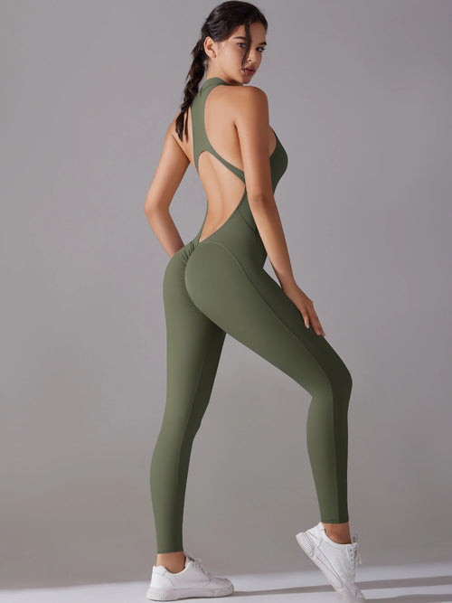 Front Zip Backless Jumpsuit