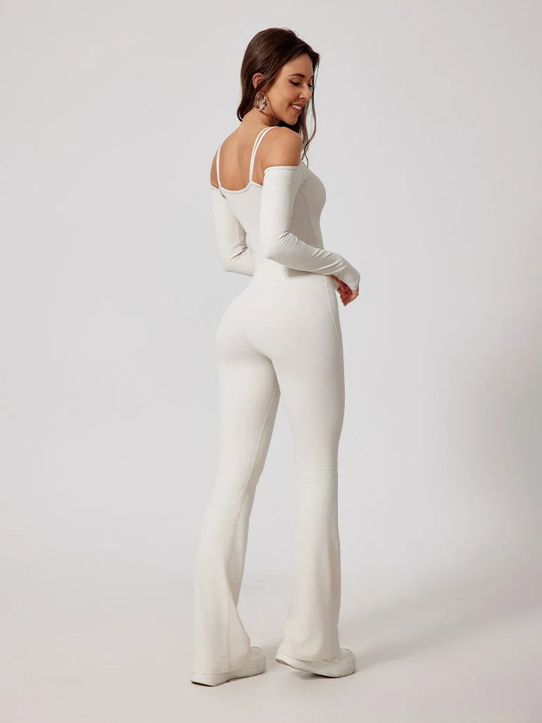 Strappy Long Sleeve Flared Jumpsuit