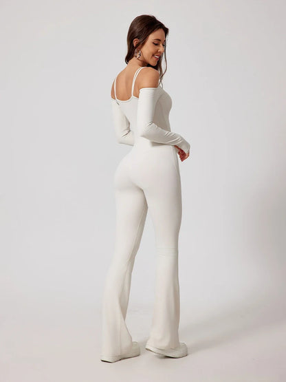 Strappy Long Sleeve Flared Jumpsuit