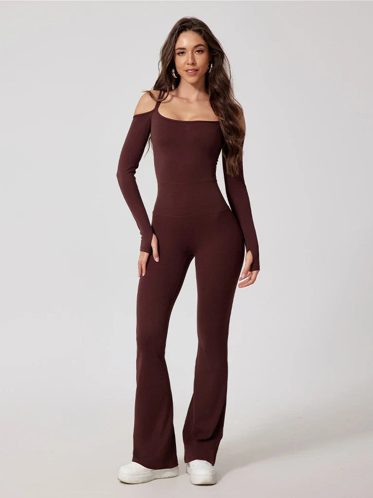 Strappy Long Sleeve Flared Jumpsuit