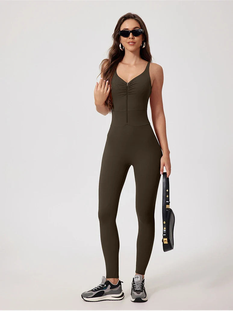 Strappy Zip Ruching Suit