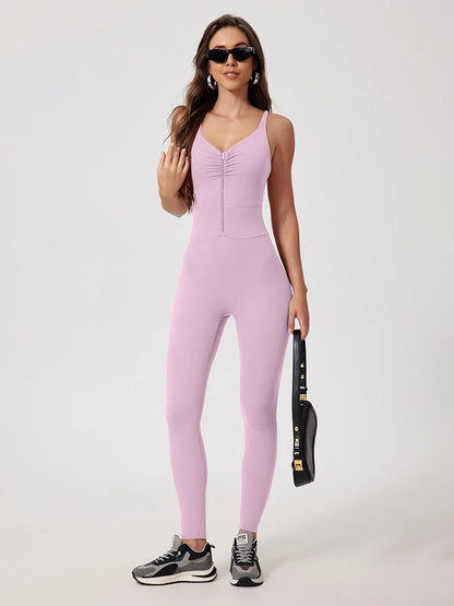 Strappy Zip Ruching Jumpsuit