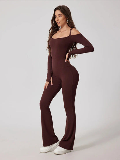 Strappy Long Sleeve Flared Jumpsuit