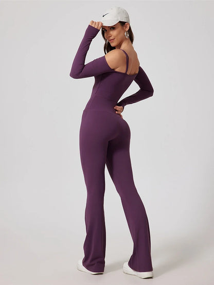 Strappy Long Sleeve Flared Jumpsuit