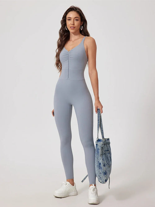 Strappy Zip Ruching Suit