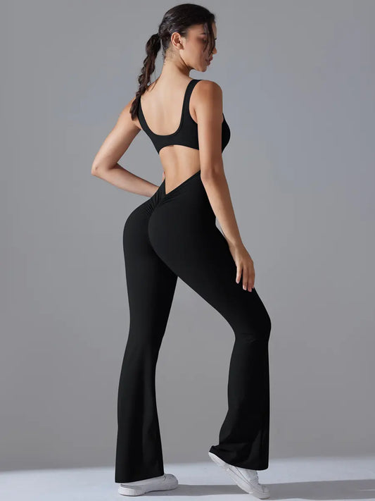 V Scrunch Flare Jumpsuit