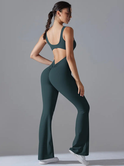 V Scrunch Flare Jumpsuit