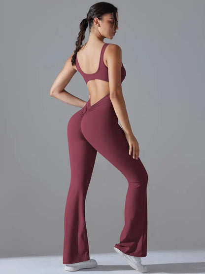 V Scrunch Flare Jumpsuit