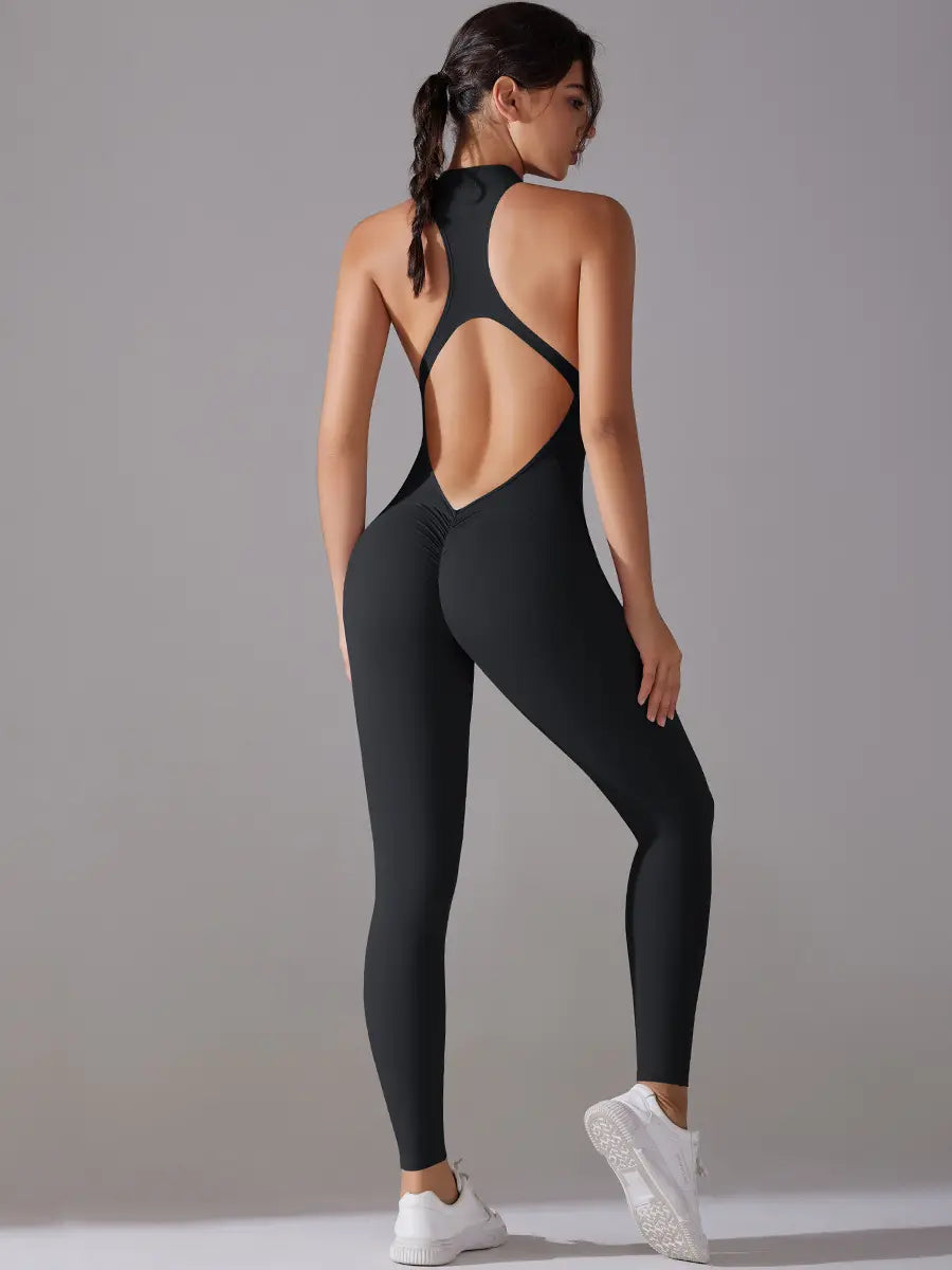 Front Zip Backless Jumpsuit