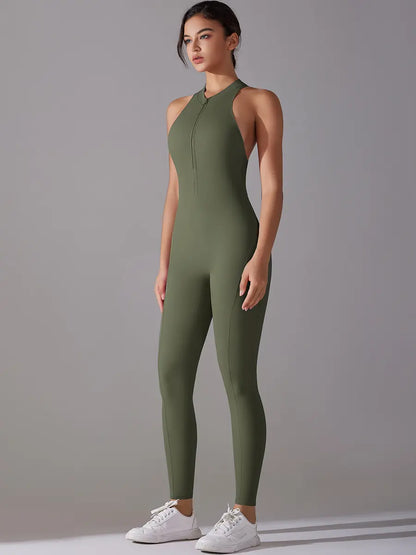 Front Zip Backless Jumpsuit