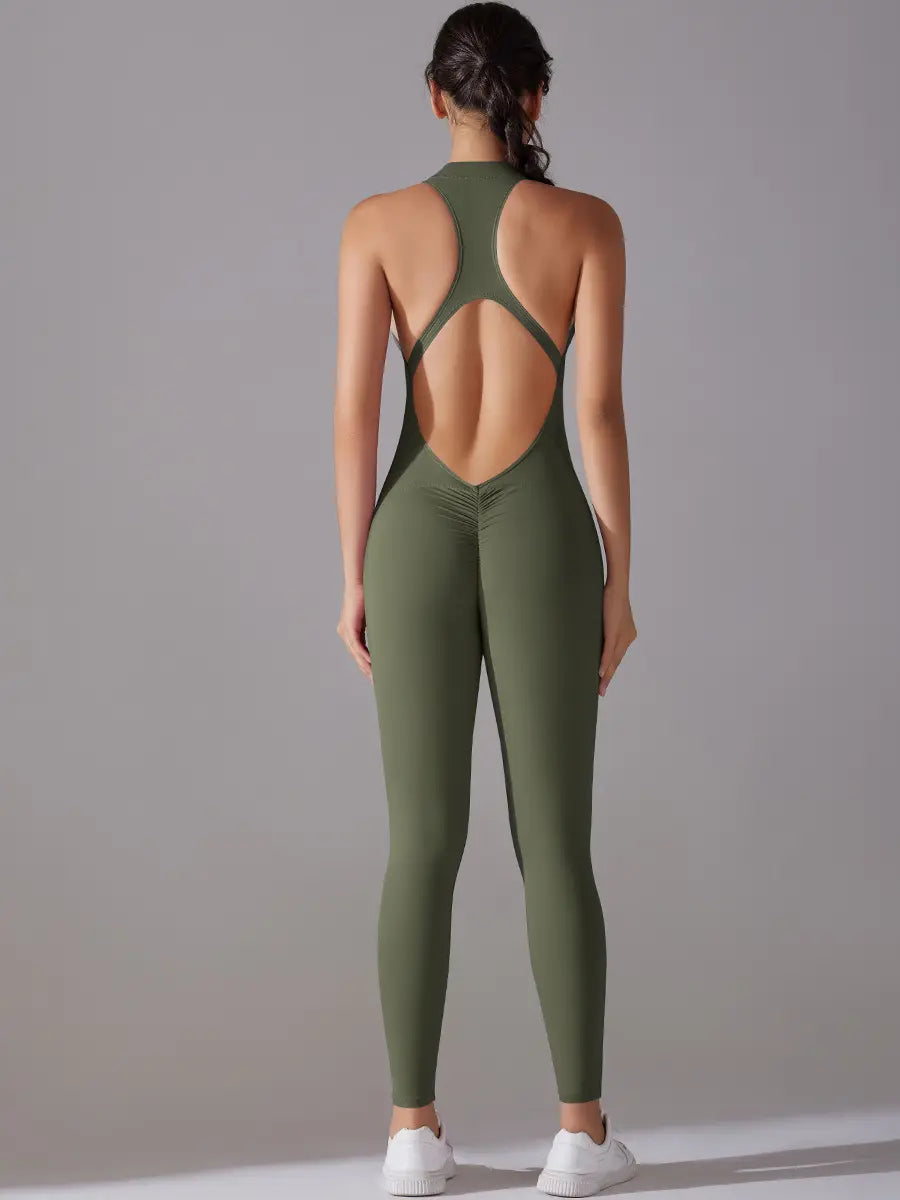 Front Zip Backless Jumpsuit