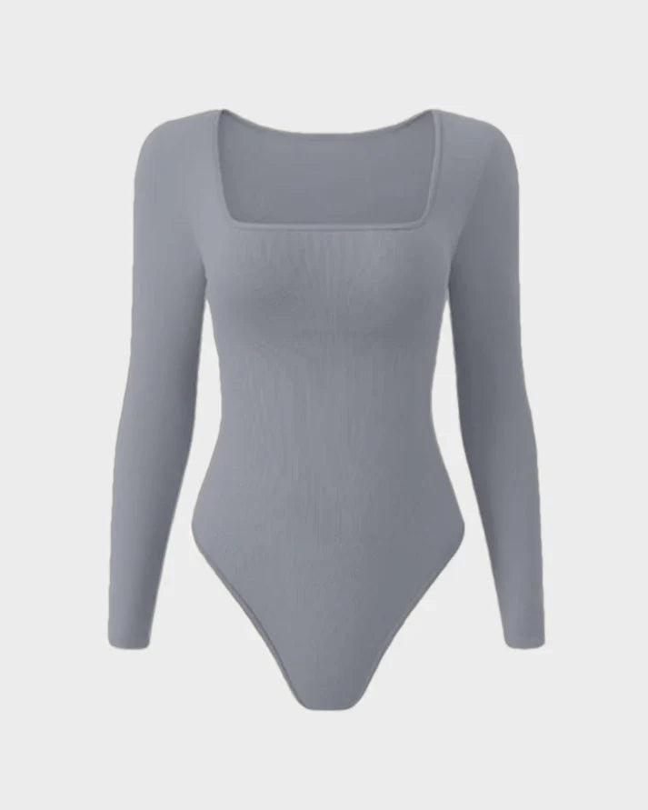 Ribbed Square Neck Long Sleeve Bodysuit