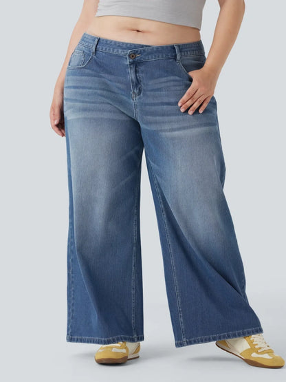 Asym Low-Rise Wide Leg Jeans