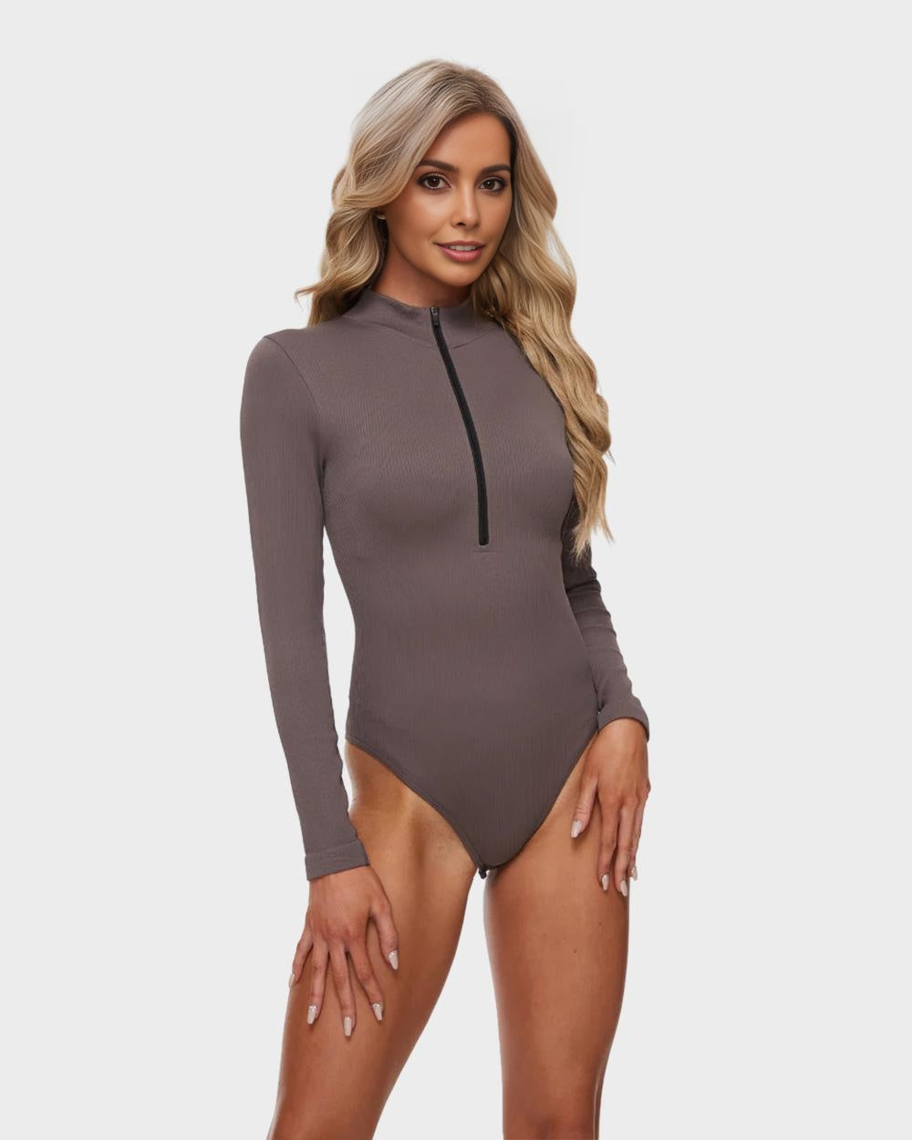 BlissShe® Snached Waist Front Zipper bodysuit