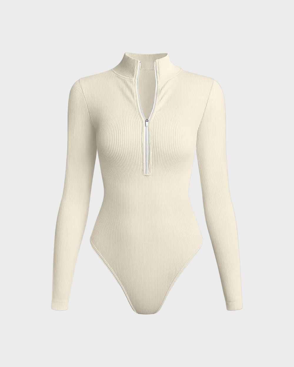 BlissShe® Snached Waist Front Zipper bodysuit