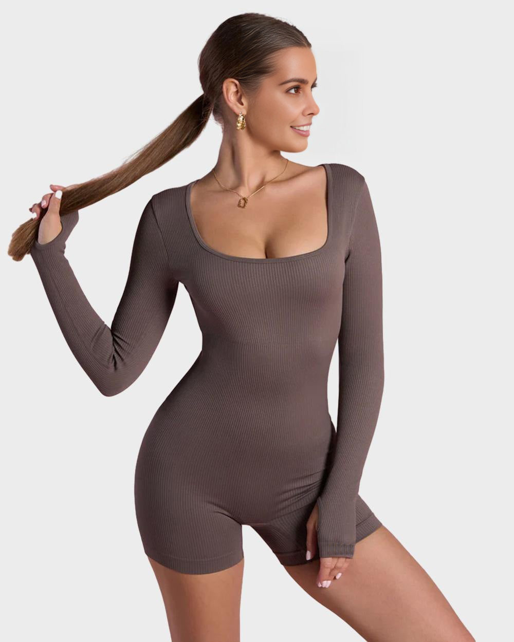 BlissShe® Scoop Neck Long Sleeve Romper