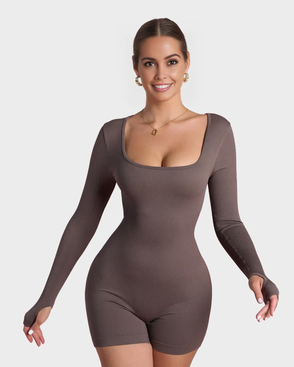 BlissShe® Scoop Neck Long Sleeve Romper