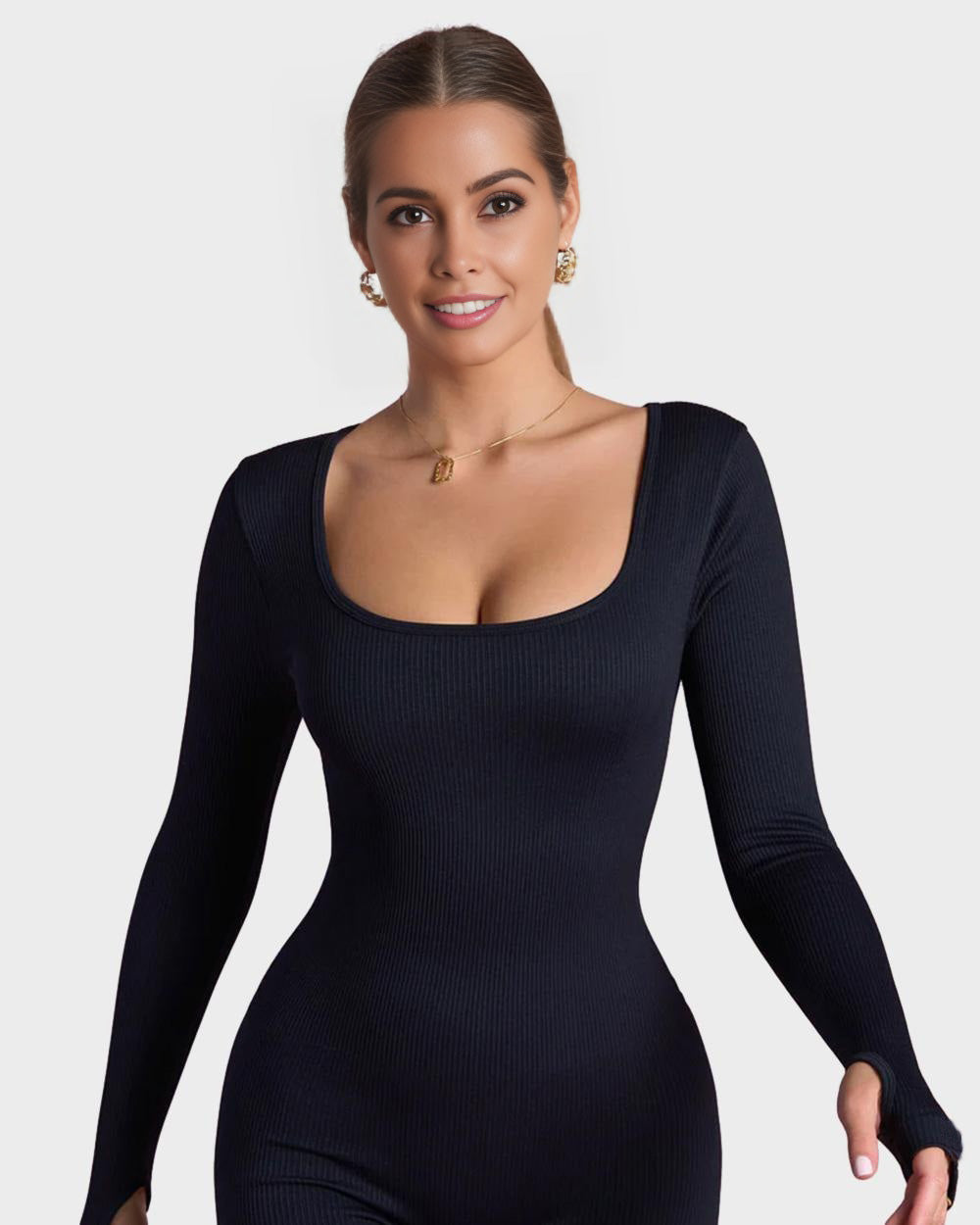 BlissShe® Scoop Neck Long Sleeve Romper