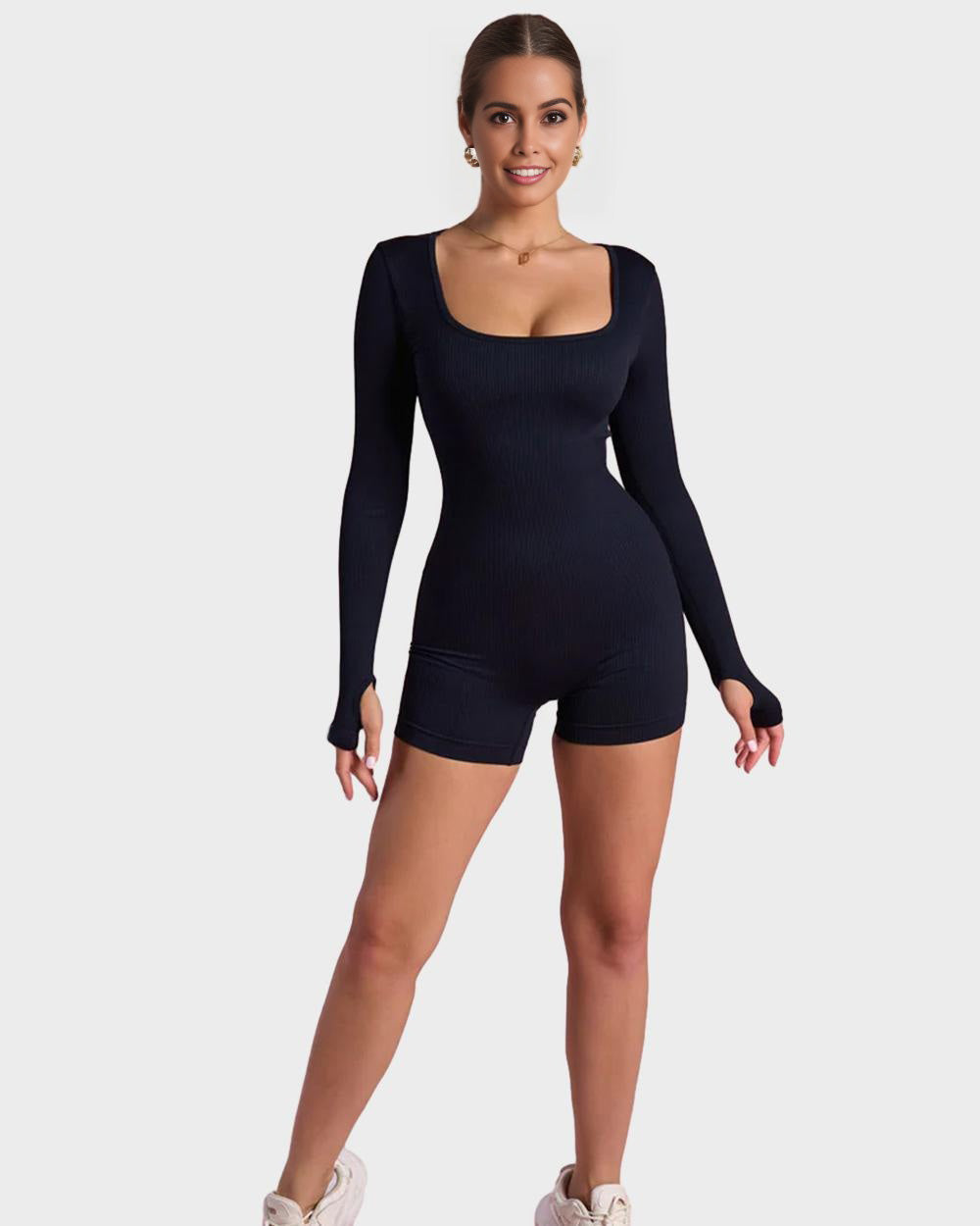 BlissShe® Scoop Neck Long Sleeve Romper