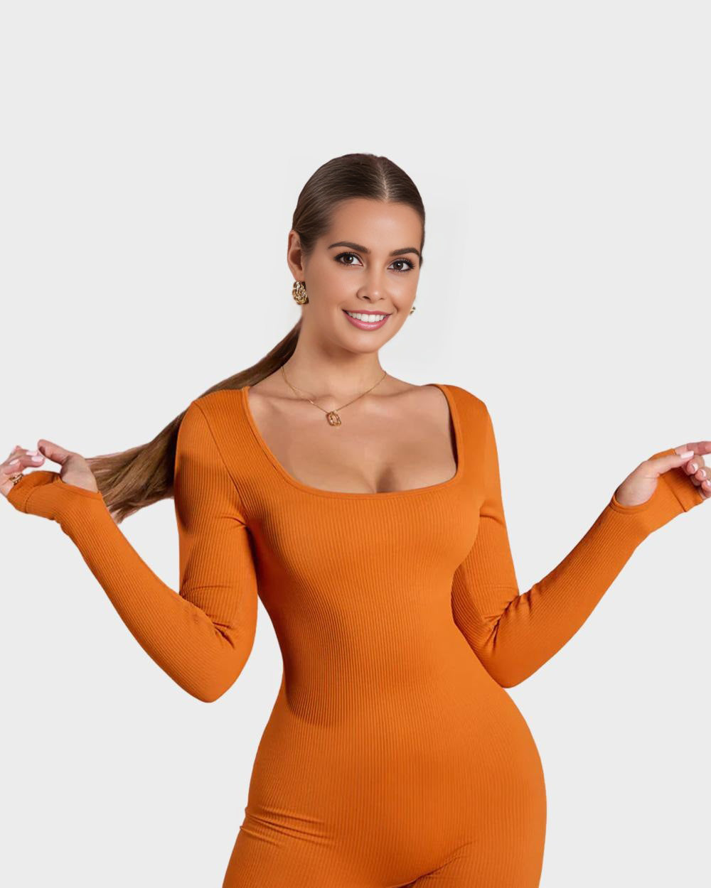 BlissShe® Scoop Neck Long Sleeve Romper