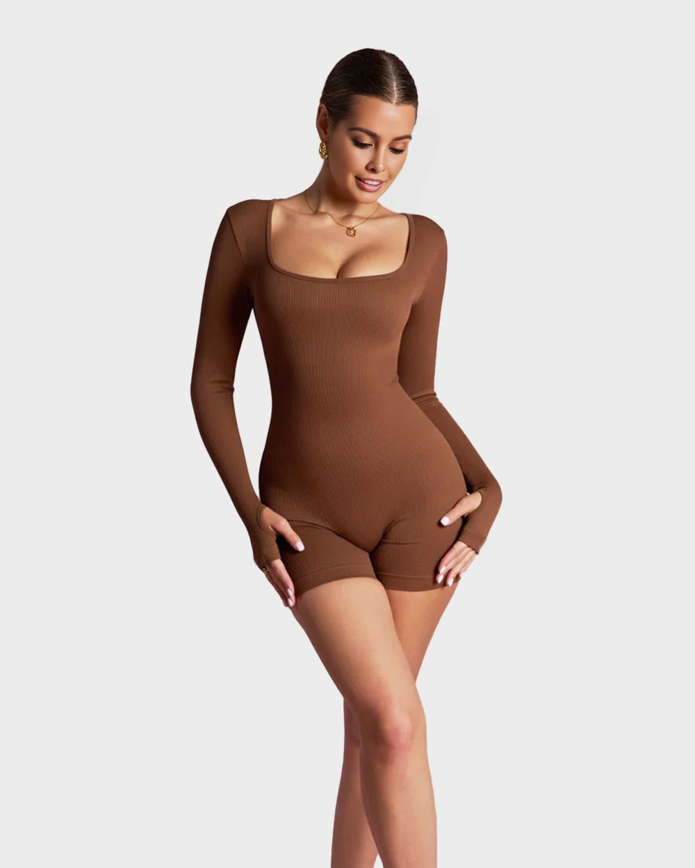 BlissShe® Scoop Neck Long Sleeve Romper