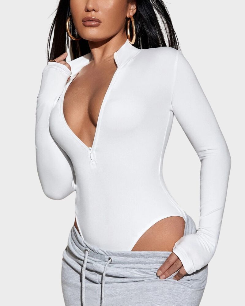 BlissShe® Deep V Long Sleeve Slim Fit Bodysuit