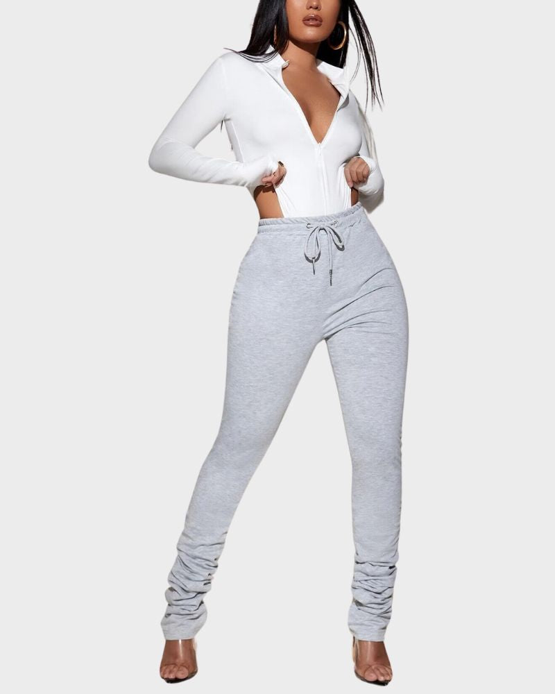 BlissShe® Deep V Long Sleeve Slim Fit Bodysuit