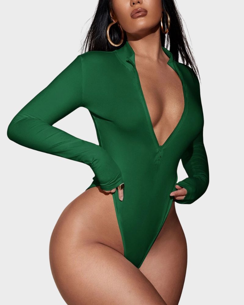 BlissShe® Deep V Long Sleeve Slim Fit Bodysuit