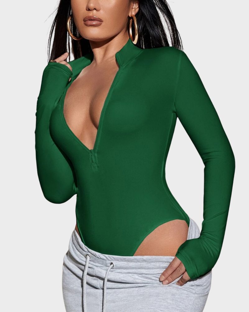 BlissShe® Deep V Long Sleeve Slim Fit Bodysuit