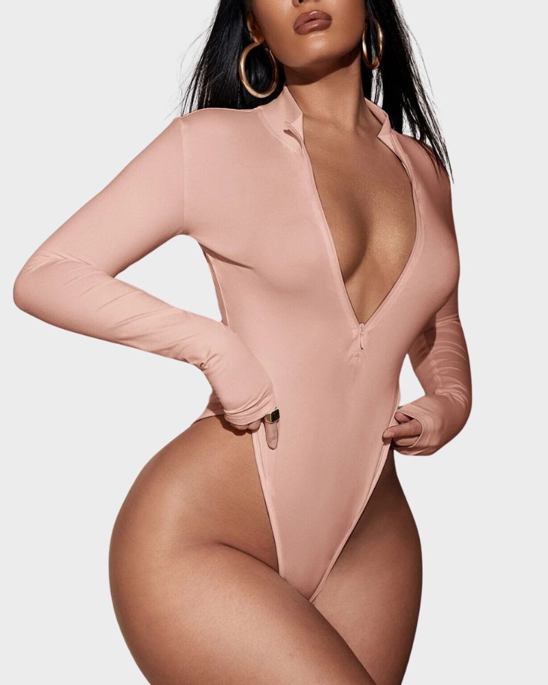 BlissShe® Deep V Long Sleeve Slim Fit Bodysuit