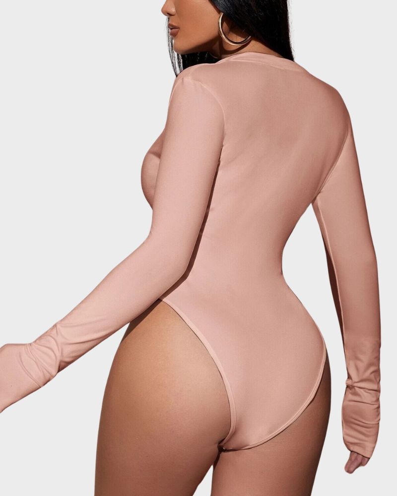 BlissShe® Deep V Long Sleeve Slim Fit Bodysuit