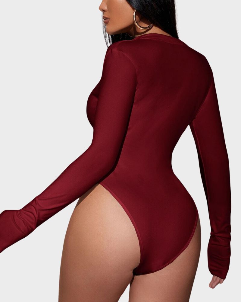 BlissShe® Deep V Long Sleeve Slim Fit Bodysuit