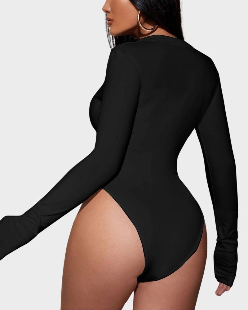 BlissShe® Deep V Long Sleeve Slim Fit Bodysuit