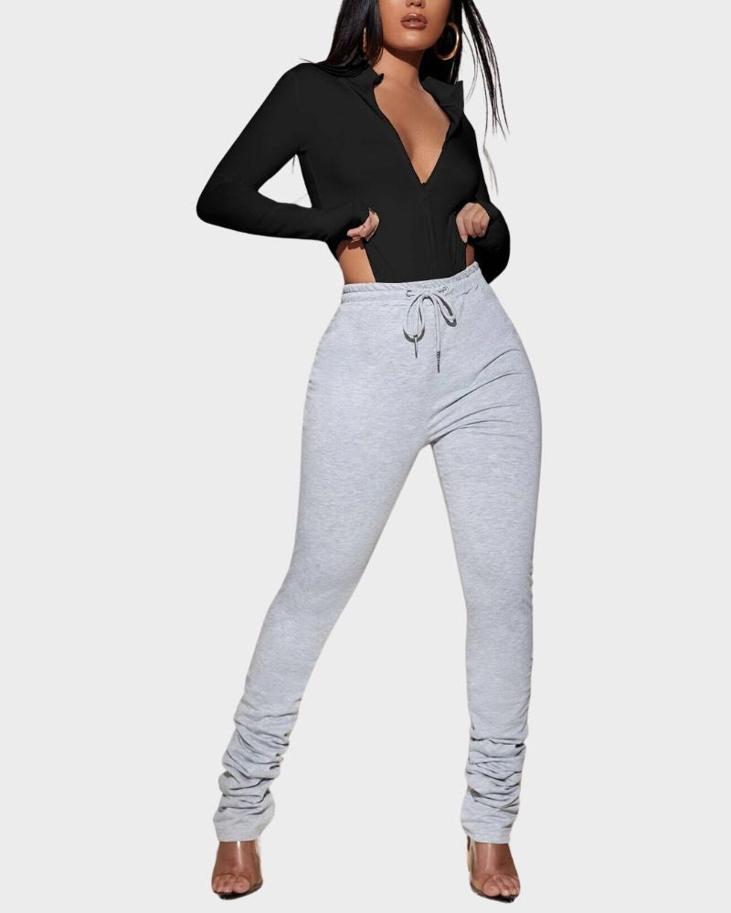 BlissShe® Deep V Long Sleeve Slim Fit Bodysuit