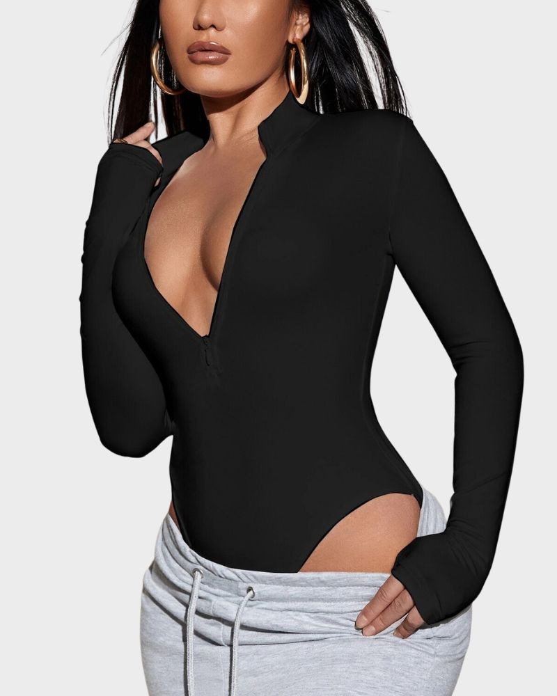 BlissShe® Deep V Long Sleeve Slim Fit Bodysuit