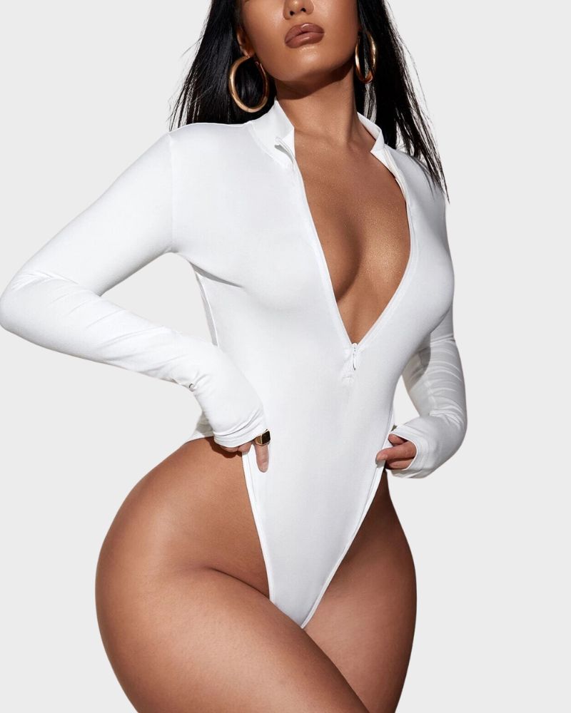 BlissShe® Deep V Long Sleeve Slim Fit Bodysuit