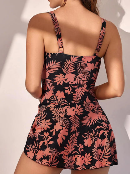 Square Neck Skort Swimsuit with High-Cut Detailing