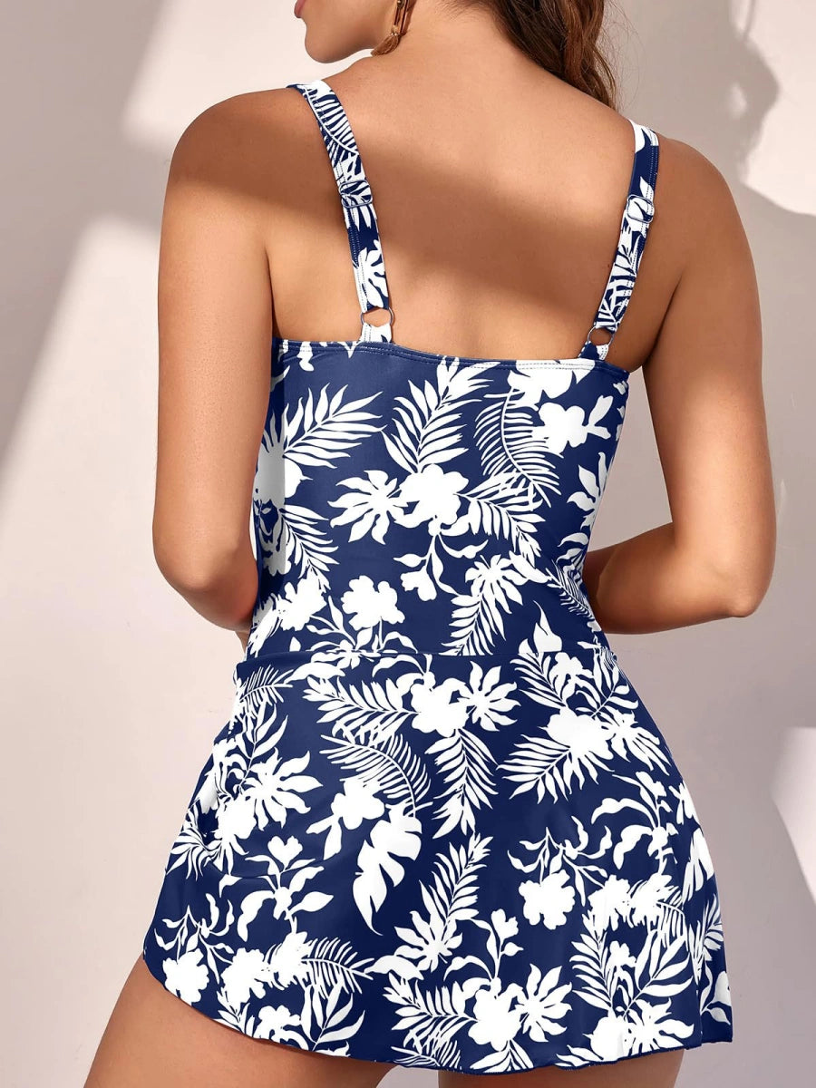 Square Neck Skort Swimsuit with High-Cut Detailing