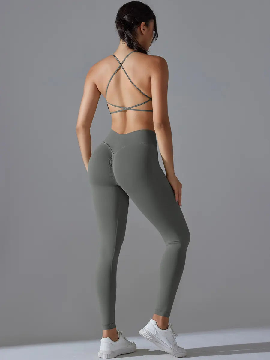 Cross Backless Bra Leggings Set