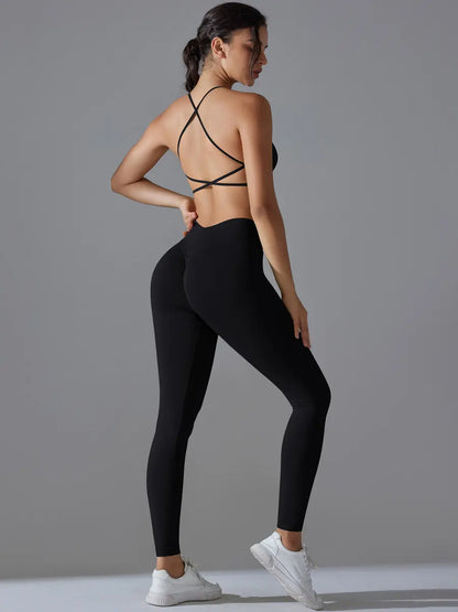 Cross Backless Bra Leggings Set