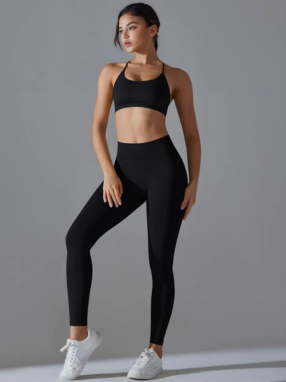 Cross Backless Bra Leggings Set