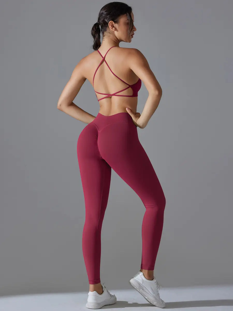 Cross Backless Bra Leggings Set